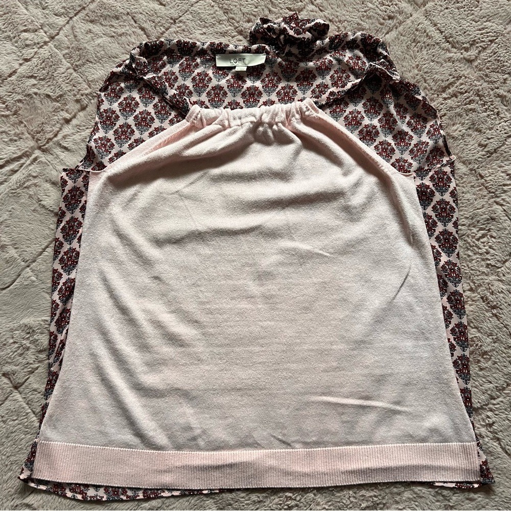 LOFT Pink Floral Halter Blouse Preppy Minimalist Cottage Old Money‎ Size S
